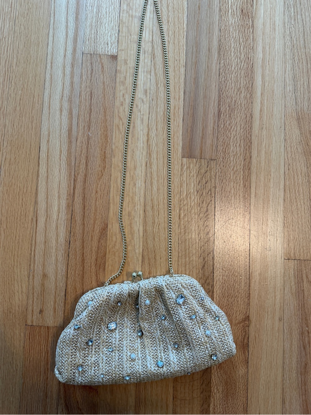 J. Crew Beaded Cream Knit Evening Clutch with Gold Chain